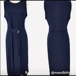 NWT Michael Kors Navy Belted Sleeveless Midi Dress